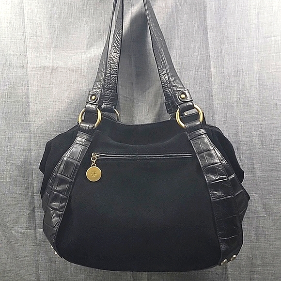 Donald J Pliner "Tahoe" Black Suede Leather Hobo Satchel Shoulder Bag - Picture 2 of 13